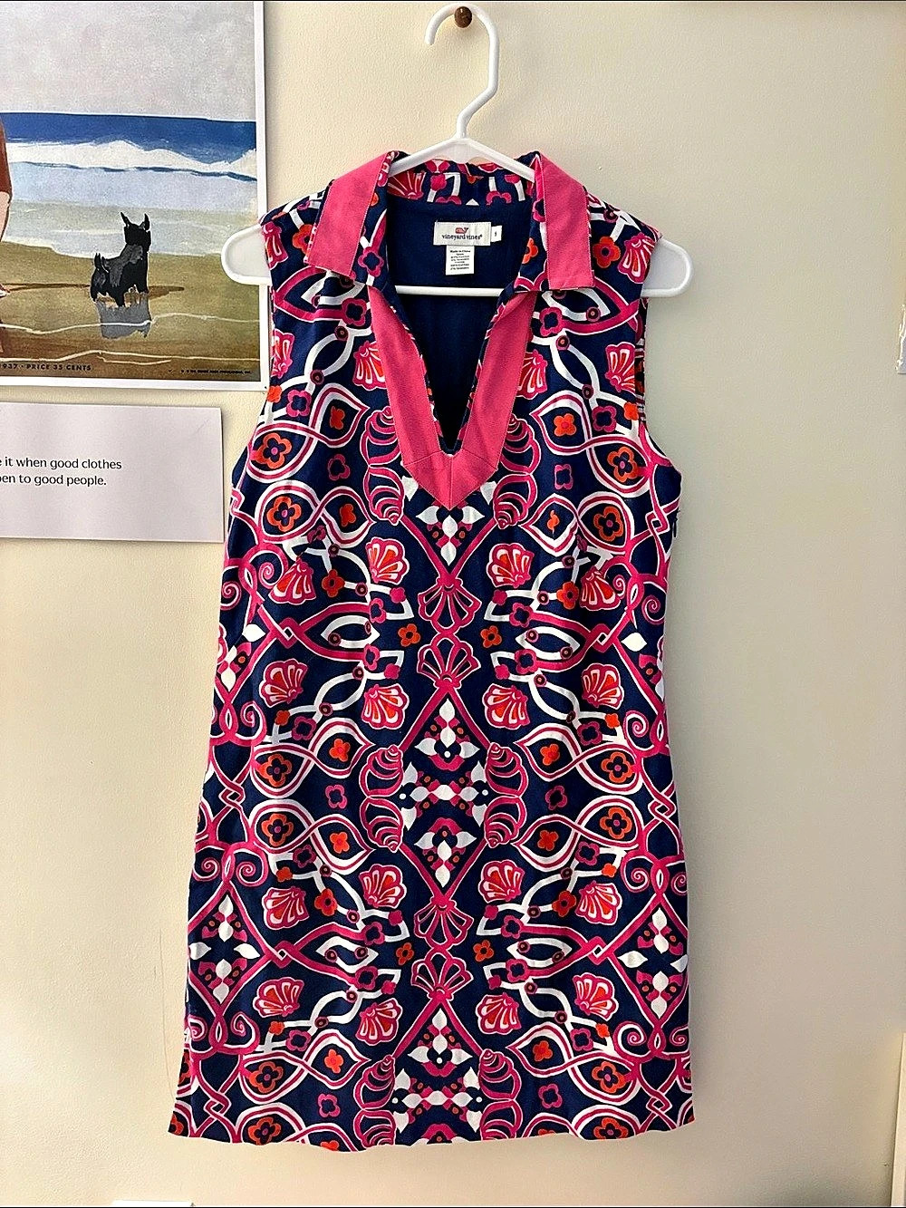 vineyard vines Printed Mini Dress in Blue & Pink Size 6 Like New